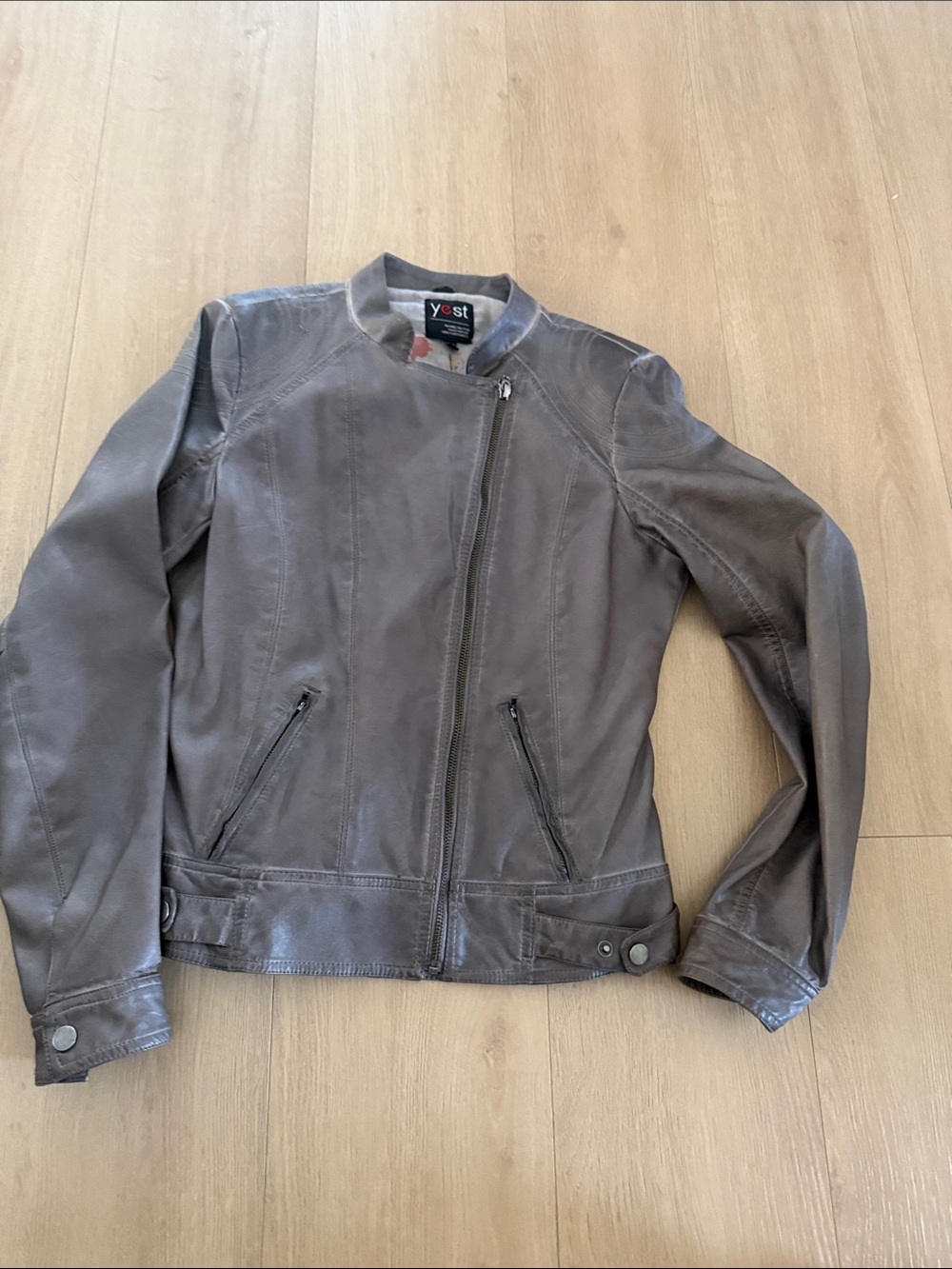 Yest Women's Taupe Leather Biker Jacket